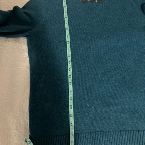 Lands' End Teal Wool Sweater with Beaded Neckline - Picture 9 of 12